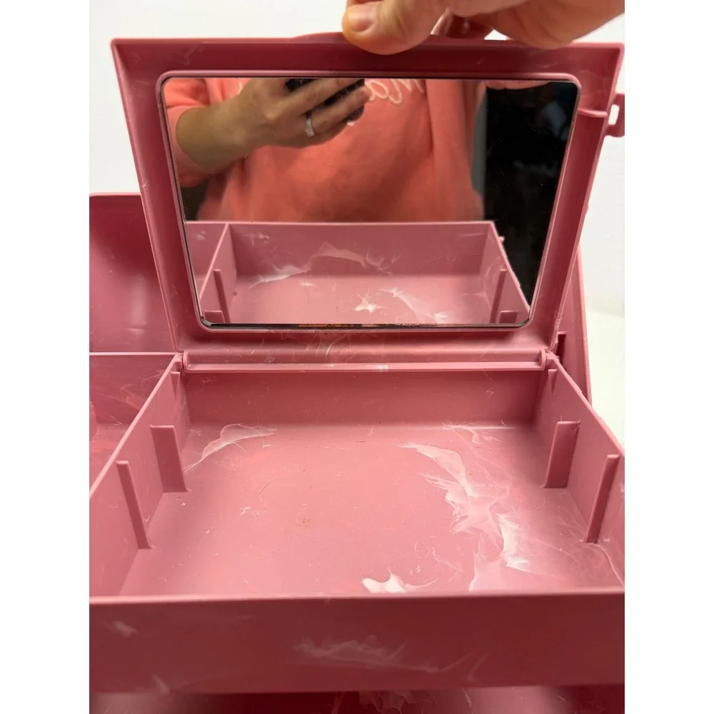 Caboodles On-The-Go Girl Makeup Organizer Case Pink Marble Mirror Vintage Style